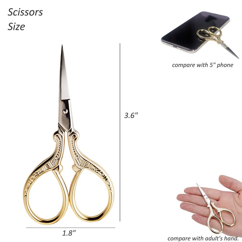 BIHRTC 3.6 Inch Embroidery Scissors Small Sewing Stainless Steel Tip Classic Scissors DIY Tools Dressmaker Shears Scissor for Craft Needlework Artwork Everyday Use Gold - Image 2